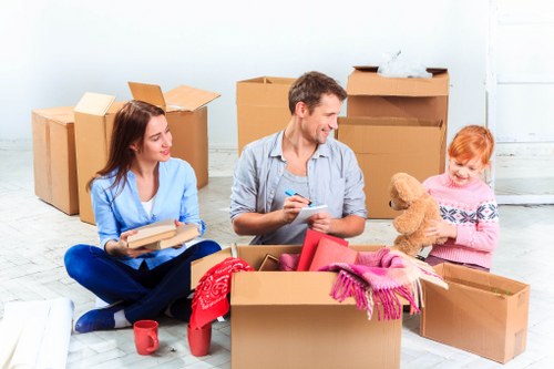 Packed office boxes and business stock ready for transport
